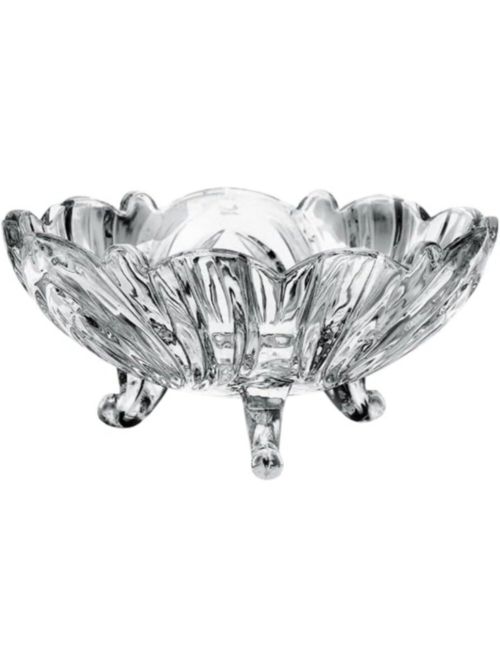 Vintage Glass Salad Bowl - Footed Dessert Bowl, Embossed Floral Design, 950ml